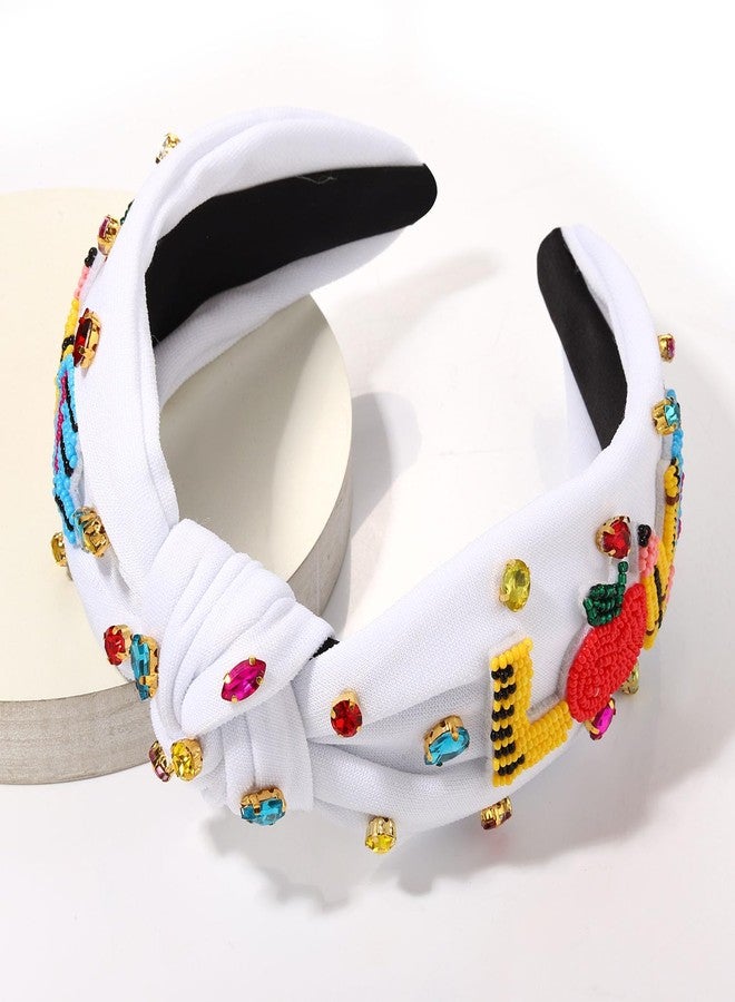boderier Teacher Headband Pencil Ruler Love Headband Crystal Jeweled Knotted Headbands Teacher Appreciation Gifts for Women LOVE White - Image 4
