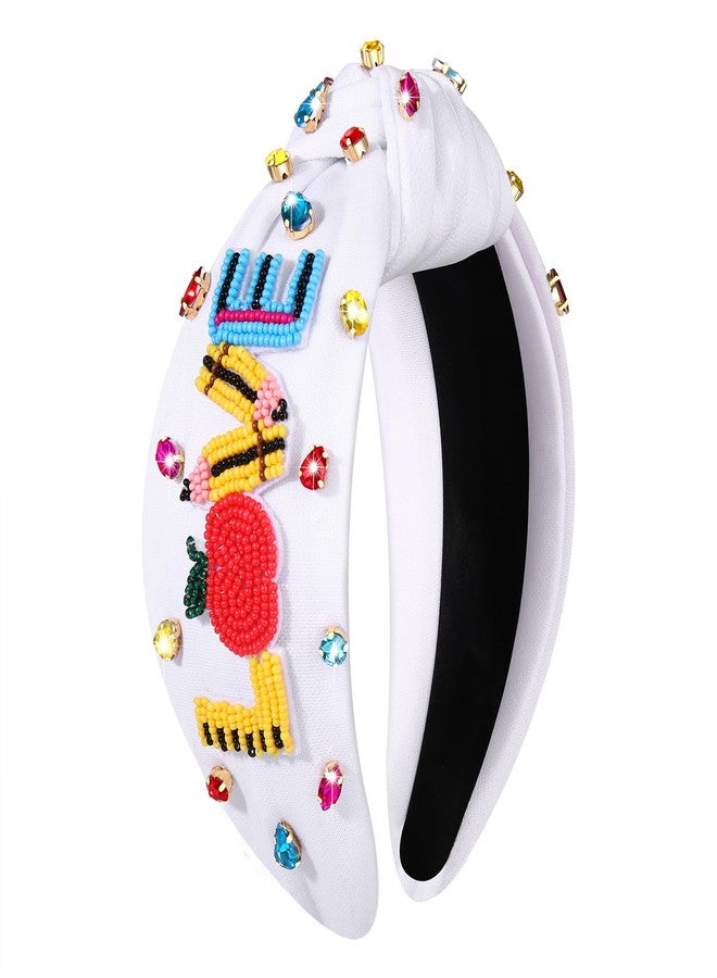 boderier Teacher Headband Pencil Ruler Love Headband Crystal Jeweled Knotted Headbands Teacher Appreciation Gifts for Women LOVE White - Image 1