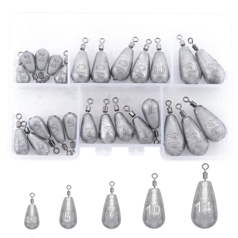 TKHDBF Fishing Weights Sinkers Kit 25pcs Bass Casting Weights Drop Shot Weights with Swivel for Freshwater Saltwater Catfish Weights - Image 1