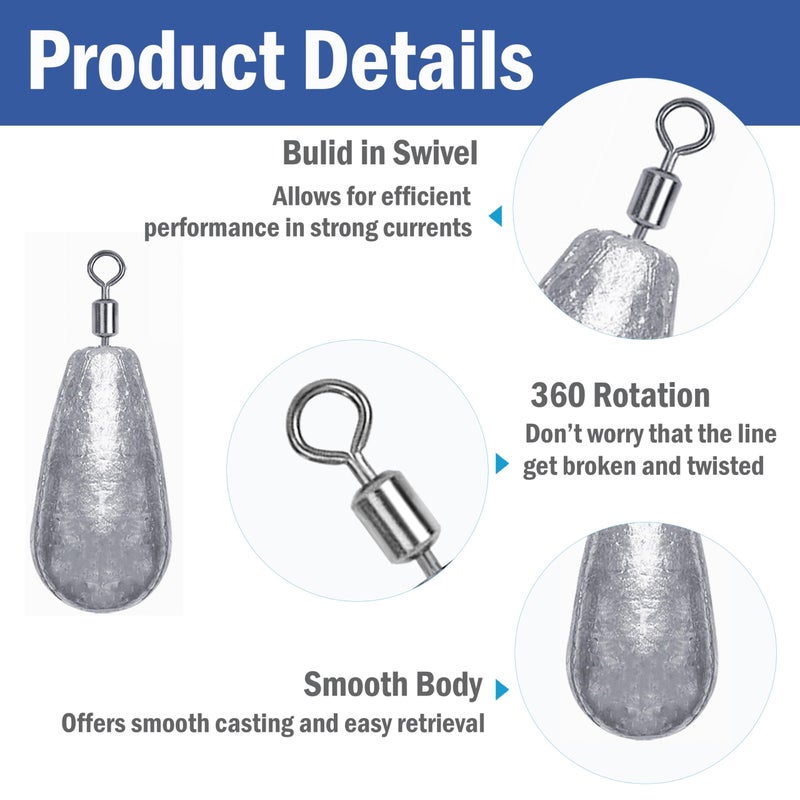 TKHDBF Fishing Weights Sinkers Kit 25pcs Bass Casting Weights Drop Shot Weights with Swivel for Freshwater Saltwater Catfish Weights - Image 2