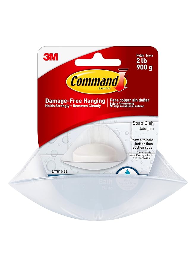 Command Bath Soap Dish Clear Frosted Transparent Color 1 Dish + 2 Strips Pack Support 900Gr. Water Resistant Strips Organize Decoration No Tools Holds Strongly Damage Free Hanging - Image 1