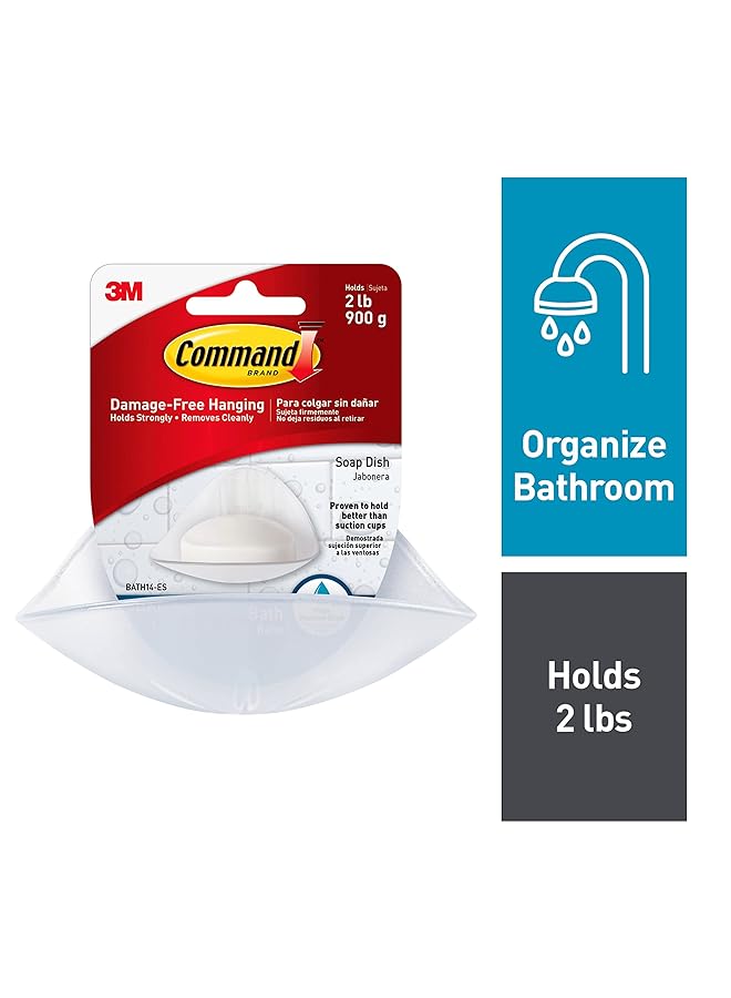 Command Bath Soap Dish Clear Frosted Transparent Color 1 Dish + 2 Strips Pack Support 900Gr. Water Resistant Strips Organize Decoration No Tools Holds Strongly Damage Free Hanging - Image 2