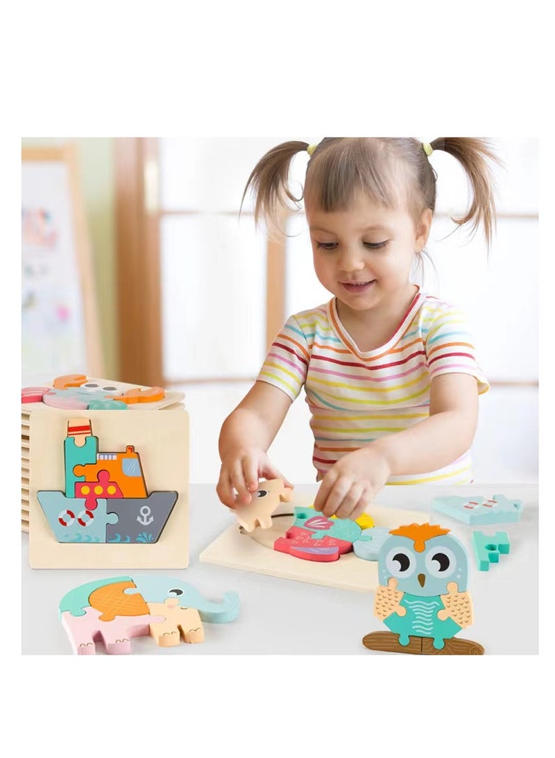 Three-Dimensional Wooden Hand Grasping Jigsaw Puzzle Macarons Young Children Cartoon Animal Transportation Early Education Enlightenment Assembled Toys - Image 2