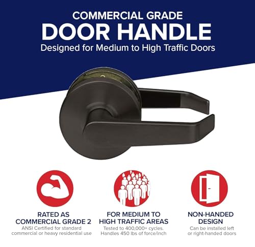 Lawrence Door Knob Cylindrical Lock Passage Function-No Keys Oil Rubbed Bronze (US10B) Finish LH5301OB Non-Handed UL Certified ANSI/BHMA Grade 2 Commercial Door Lock for Heavy Duty Use Embassy Series - Image 3