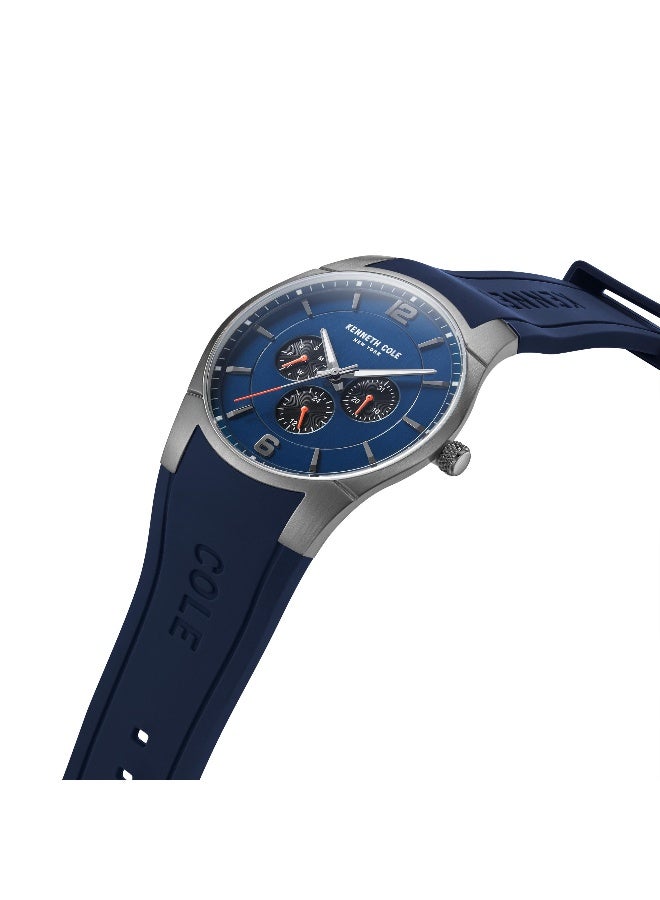 Kenneth Cole New York ساعة متعددة الوظائف للرجال بقرص أزرق وحزام سيليكون أزرق - 42 مم - Image 2