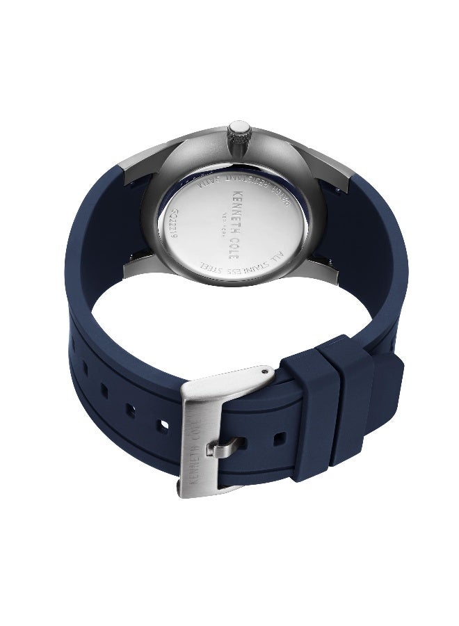Kenneth Cole New York ساعة متعددة الوظائف للرجال بقرص أزرق وحزام سيليكون أزرق - 42 مم - Image 3
