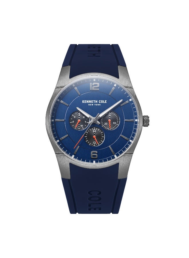 Kenneth Cole New York ساعة متعددة الوظائف للرجال بقرص أزرق وحزام سيليكون أزرق - 42 مم - Image 1