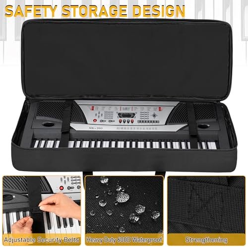 LASUK 61 keys Keyboard Case, Electric Piano Keyboard Gig Bag with Adjustable Straps and 6-Pocket for Keyboard Accessaries 40.6"x5.1"x15.4" - Image 5
