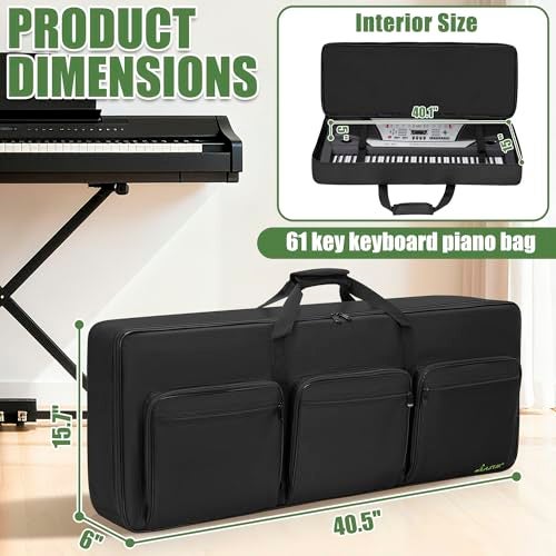 LASUK 61 keys Keyboard Case, Electric Piano Keyboard Gig Bag with Adjustable Straps and 6-Pocket for Keyboard Accessaries 40.6"x5.1"x15.4" - Image 2
