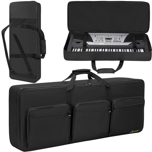 LASUK 61 keys Keyboard Case, Electric Piano Keyboard Gig Bag with Adjustable Straps and 6-Pocket for Keyboard Accessaries 40.6"x5.1"x15.4" - Image 1