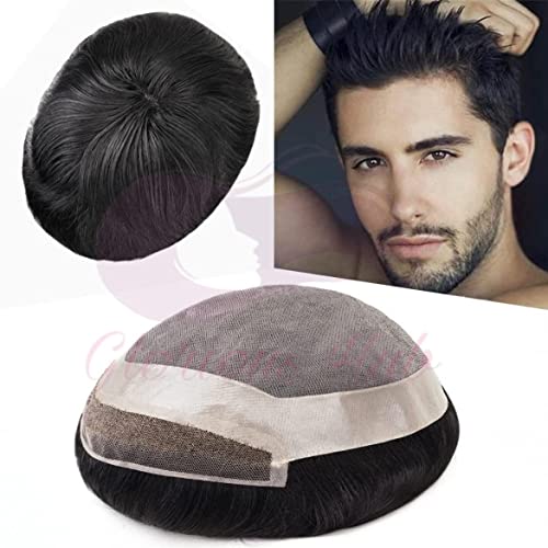 Glorious Hub PREMIUM LACE 9x6 Natural Front Hairline Patch for Men | 100% Remy Human Hair Wig | Real and Discreet Hairline Toupee | Durable Mono Base with Fine Lace Hybrid System | Can be Fix with Hair Patch Clips, Tape or Glue | Natural Brown Shade | - Image 1