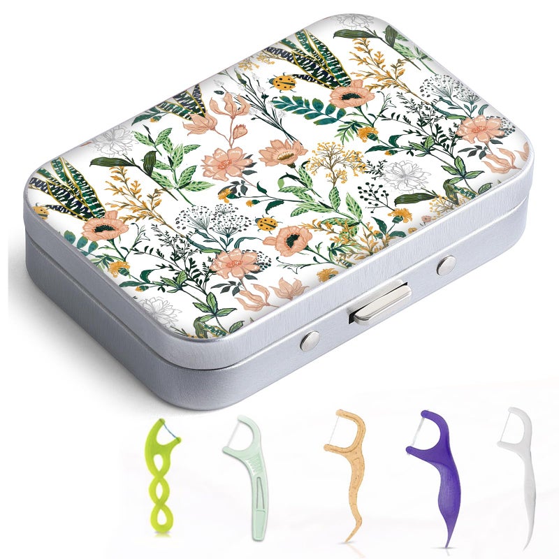 Gerkia Dental Floss Portable Case Easy to Store Floss Picks of Various Sizes Portable Dental Floss Dispenser is Perfect for Travelling Hotels Dinners AppointmentsWhite Flower - Image 3