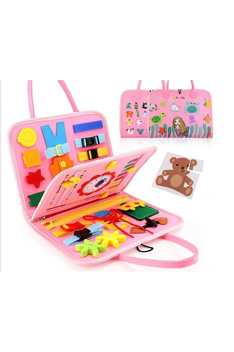 Pink Busy Board Montessori Toys for Toddlers Sensory Toy Preschool Learning Educational Travel Activ