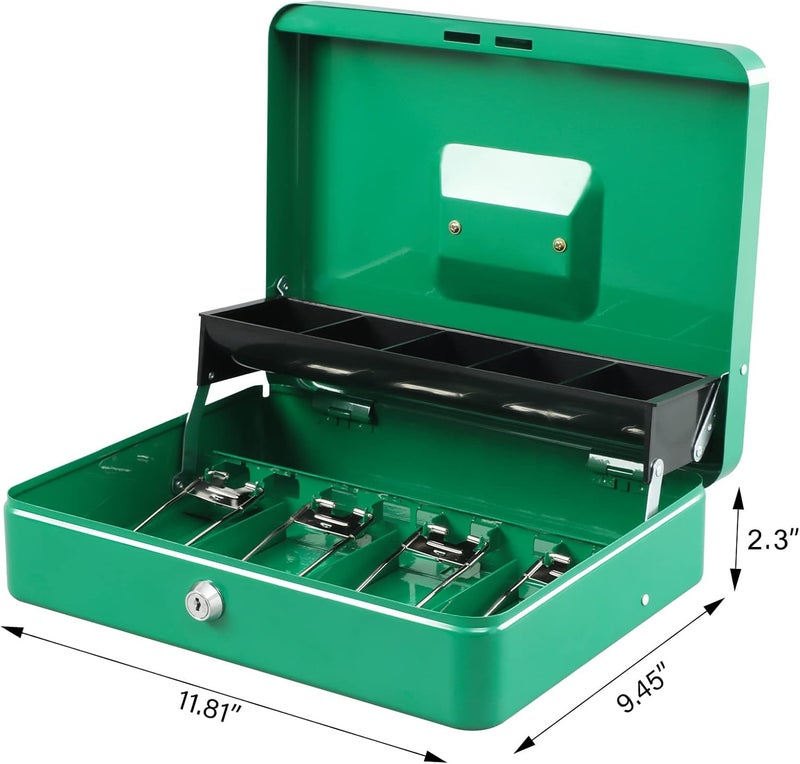 KYODOLED Locking Cash Box with Lock,Money Box with Cash Tray,Lock Safe Box with Key,Money Saving Organizer,11.81Lx 9.45Wx 3.54H Inches,Green XL Large - Image 4