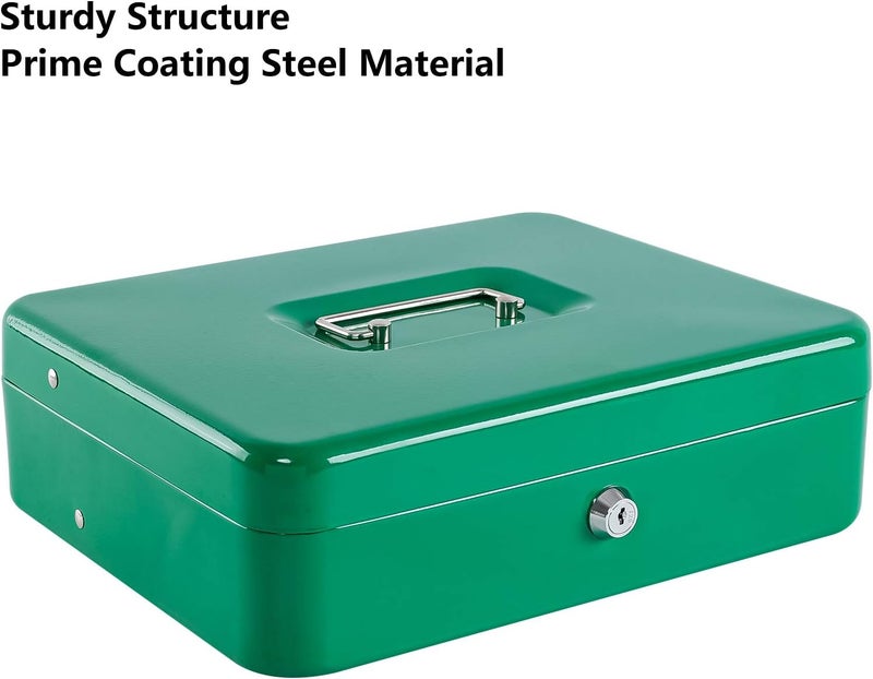 KYODOLED Locking Cash Box with Lock,Money Box with Cash Tray,Lock Safe Box with Key,Money Saving Organizer,11.81Lx 9.45Wx 3.54H Inches,Green XL Large - Image 5