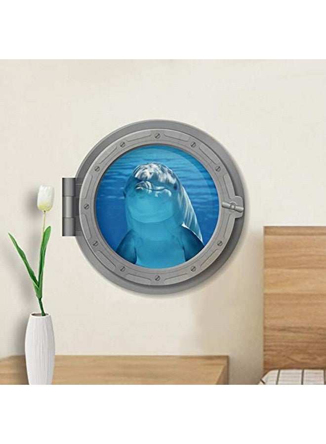 BooDecal 11 x 11 inch Cute Dolphin Undersea Series Porthole Fake Window Removable Wall Decals Swimming Sea Fish Waterproof Wall Stickers for Childrens Playroom Nursery Bathroom - Image 3