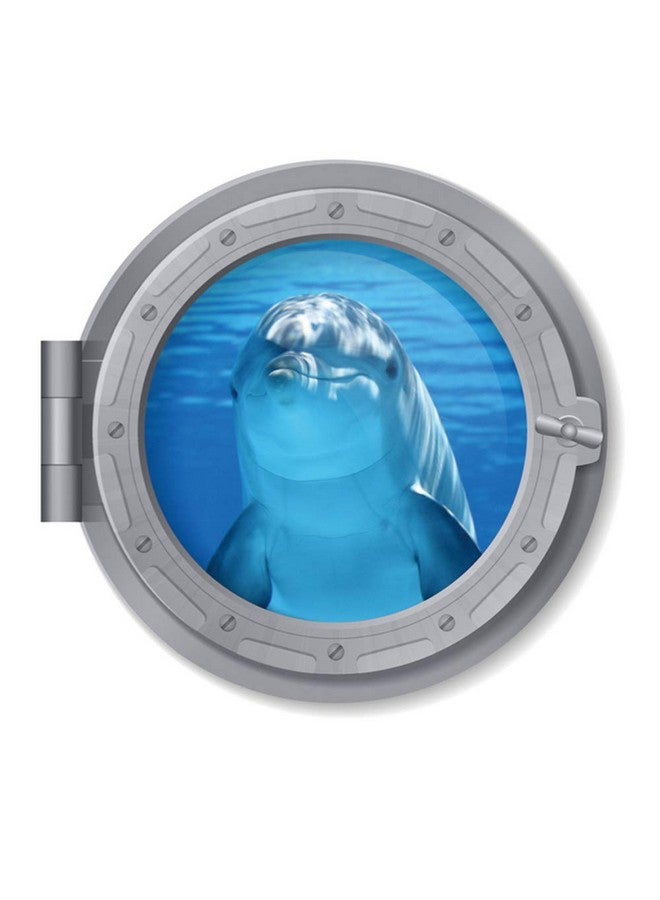 BooDecal 11 x 11 inch Cute Dolphin Undersea Series Porthole Fake Window Removable Wall Decals Swimming Sea Fish Waterproof Wall Stickers for Childrens Playroom Nursery Bathroom - Image 1
