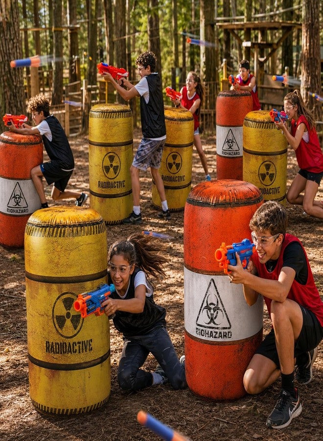 مجموعة NINOSTAR المكونة من 4 براميل قابلة للنفخ، متوافقة مع ألعاب Nerf و Laser tag وأنشطة حفلات أعياد الميلاد والديكور. - Image 2