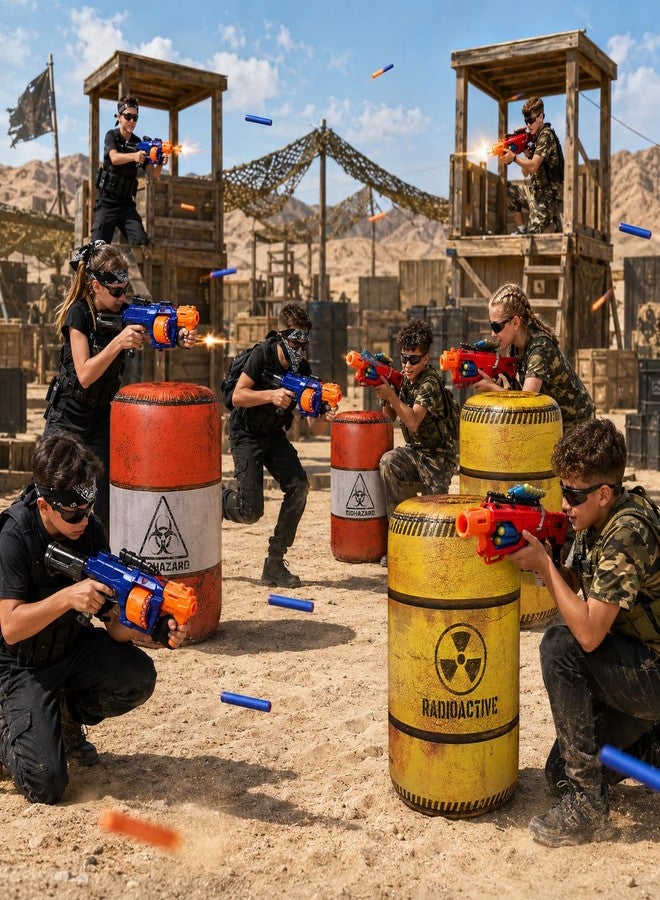 مجموعة NINOSTAR المكونة من 4 براميل قابلة للنفخ، متوافقة مع ألعاب Nerf و Laser tag وأنشطة حفلات أعياد الميلاد والديكور. - Image 4