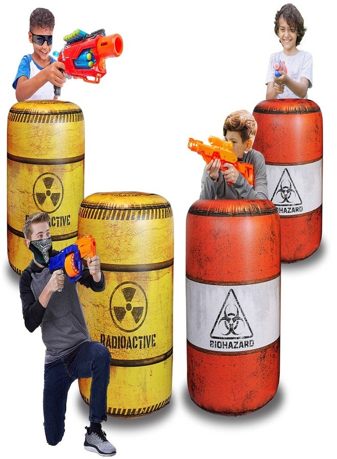 مجموعة NINOSTAR المكونة من 4 براميل قابلة للنفخ، متوافقة مع ألعاب Nerf و Laser tag وأنشطة حفلات أعياد الميلاد والديكور. - Image 1