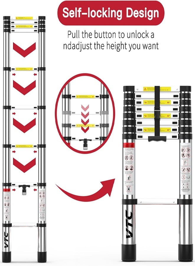 VTC Extendable Telescopic Ladder – 3.9m Height, Multi-Purpose, Lightweight, Easy to Carry and Store, Suitable for Home and Professional Use - Image 3