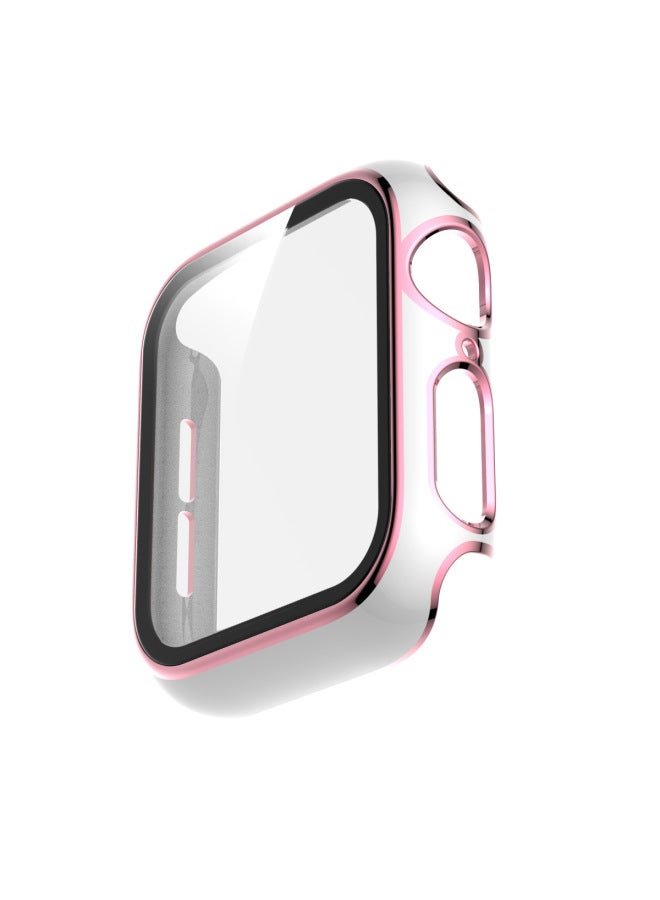 Suitable For Apple Watch Protective Case For Apple Watch 7 Generation Two-color Electroplated Case Film Integrated Protective Case-Color:White + Powder-Exterior Dimension:40mm
