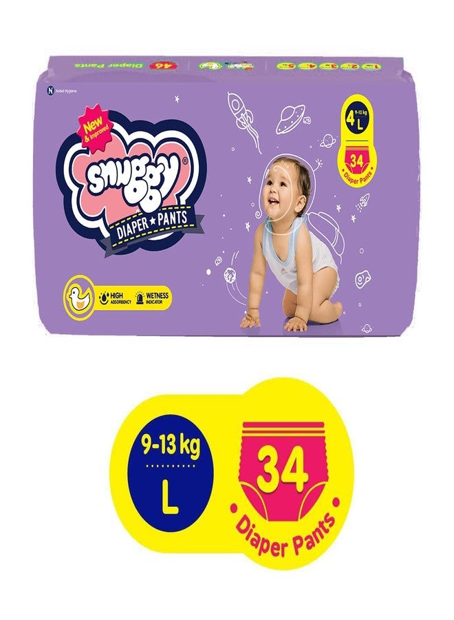 Snuggy Baby Diaper Pants Large 34 Count (Pack of 1), 9-13 kgs, Rapid Absorption, Anti - Bacterial - Image 1