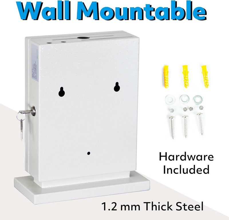 PHOCAR Large Suggestion Box With Slot and Lock - Metal Wall Mounted Ballot Box, Donation Case, Safe Lock Tip Jar For Fundraising, Hotel, Bar and School Voting Use (White, 10'' x 4.75'' x 12.5'') - Image 4