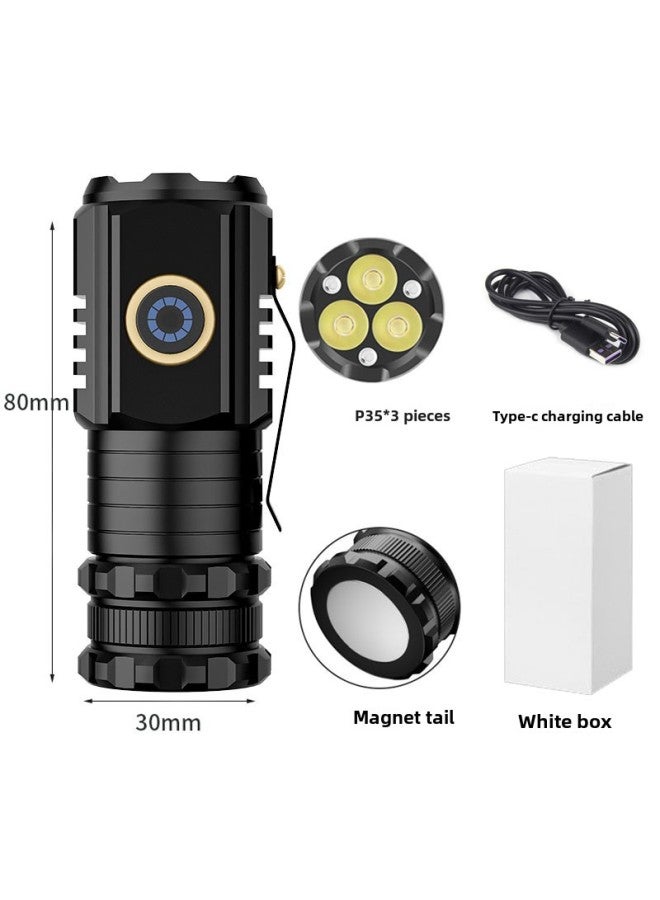 TikTok Explosions Outdoor Strong Light Flashlight Super Bright Charging Small Steel Cannon Multifunctional Cap Clip Mini Monster Flashlight-Color:S350 (bare Lamp Wiring White Box)  - Image 1