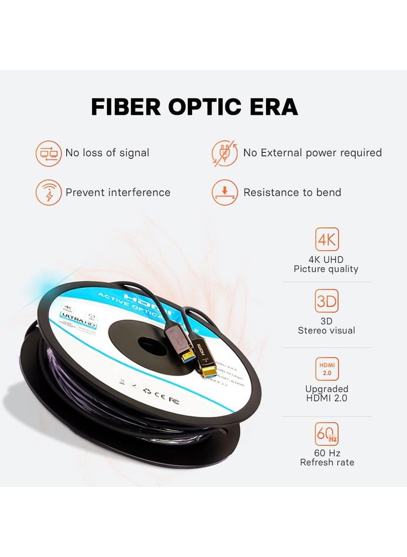 MOWSIL Active Optical AOC-Fiber HDMI 4K 60Hz 2.0 Cable 10Mtr, Supported Resolution UHD 4K@60Hz Bandwidth upto 18 Gbps  - Image 2