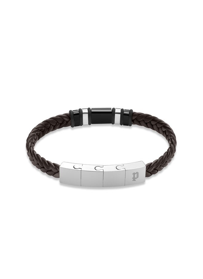 POLICE Weavebreaker BraceletBraided Brown Leather with Black Wing Logo Plaque and P Logo ClosureBold Men's Style  - Image 2