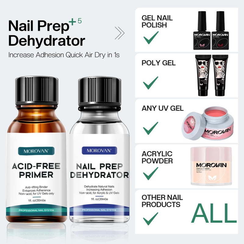 Morovan Nail Primer And Natural Nail Prep Dehydrate Set, Fast Air Dry For Gel Polish & Acrylic Powder, Gel Primer and Dehydrator 30ml / 1oz - Image 3