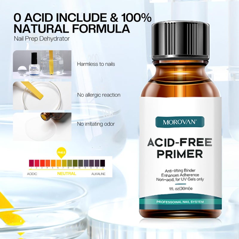 Morovan Nail Primer And Natural Nail Prep Dehydrate Set, Fast Air Dry For Gel Polish & Acrylic Powder, Gel Primer and Dehydrator 30ml / 1oz - Image 5