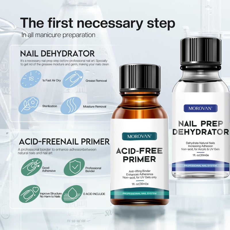 Morovan Nail Primer And Natural Nail Prep Dehydrate Set, Fast Air Dry For Gel Polish & Acrylic Powder, Gel Primer and Dehydrator 30ml / 1oz - Image 4