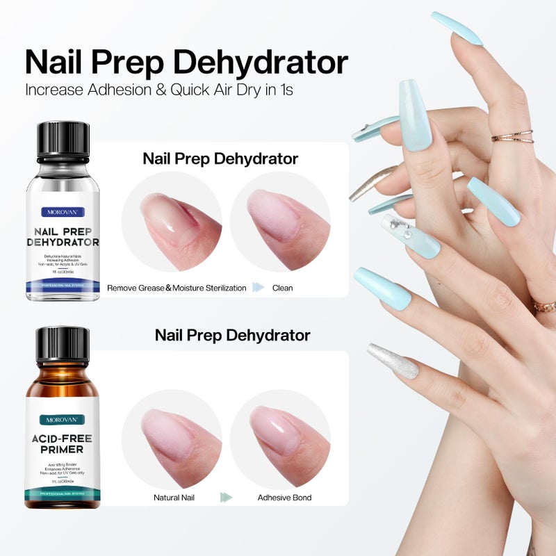 Morovan Nail Primer And Natural Nail Prep Dehydrate Set, Fast Air Dry For Gel Polish & Acrylic Powder, Gel Primer and Dehydrator 30ml / 1oz - Image 2