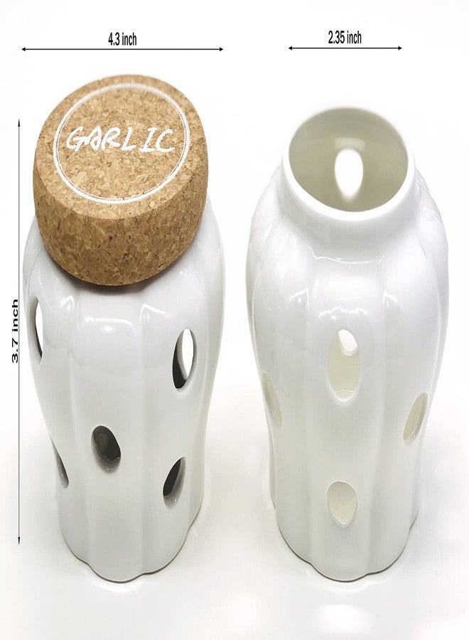شين لي تونج وعاء تخزين ثوم ريفي من شينلي، مصنوع من السيراميك الأبيض مع غطاء من الفلين الطبيعي. الأبعاد: 4.3 × 4.3 × 3.7 بوصة - Image 4