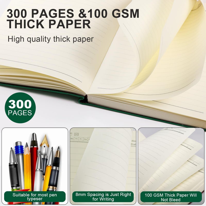 Fetinar Aesthetic Lined Journal Notebook for Women,300 Pages Softcover Leather Lined Journal Notebook,300 Pages Daily Journal, College Ruled Notebook for Work School, Note Taking 5.75''X8.38'' Green - Image 4