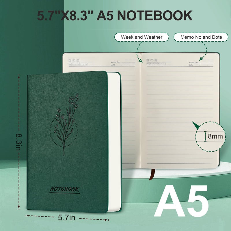 Fetinar Aesthetic Lined Journal Notebook for Women,300 Pages Softcover Leather Lined Journal Notebook,300 Pages Daily Journal, College Ruled Notebook for Work School, Note Taking 5.75''X8.38'' Green - Image 3