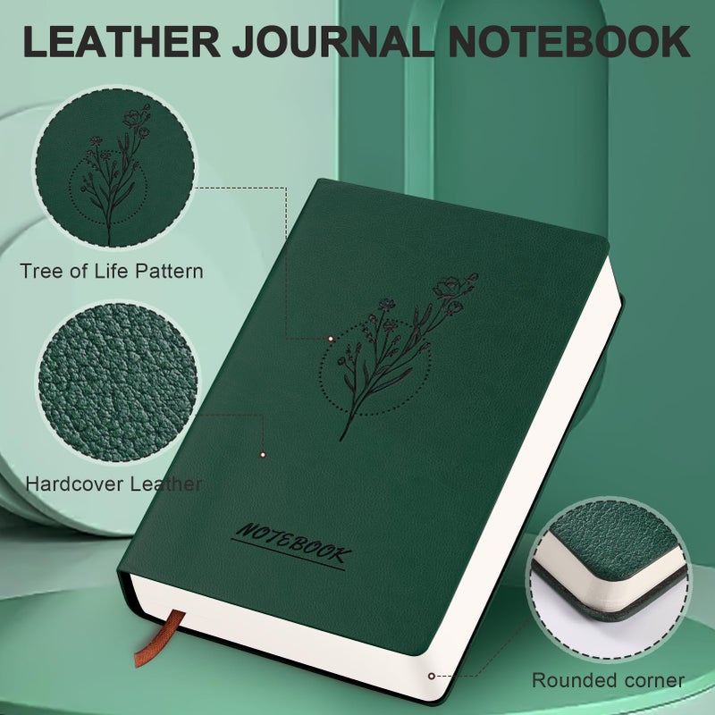 Fetinar Aesthetic Lined Journal Notebook for Women,300 Pages Softcover Leather Lined Journal Notebook,300 Pages Daily Journal, College Ruled Notebook for Work School, Note Taking 5.75''X8.38'' Green - Image 2