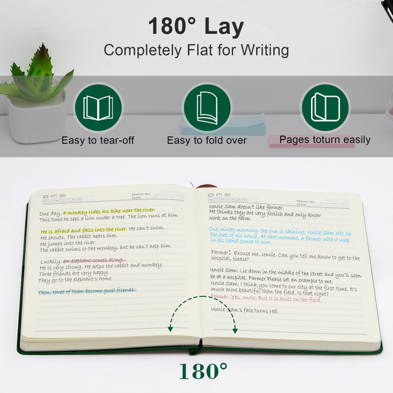 Fetinar Aesthetic Lined Journal Notebook for Women,300 Pages Softcover Leather Lined Journal Notebook,300 Pages Daily Journal, College Ruled Notebook for Work School, Note Taking 5.75''X8.38'' Green - Image 5