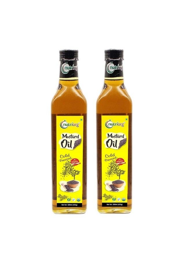nutriorg Cold Pressed Certified Organic Mustard Oil 1 L ( Pack Of 2* 500 Ml) ; Natural Filtration For Nutrients Retention ; Essential Cooking Purpose ; Unrefined ; Can Be Used Hair Or Skin  - Image 1