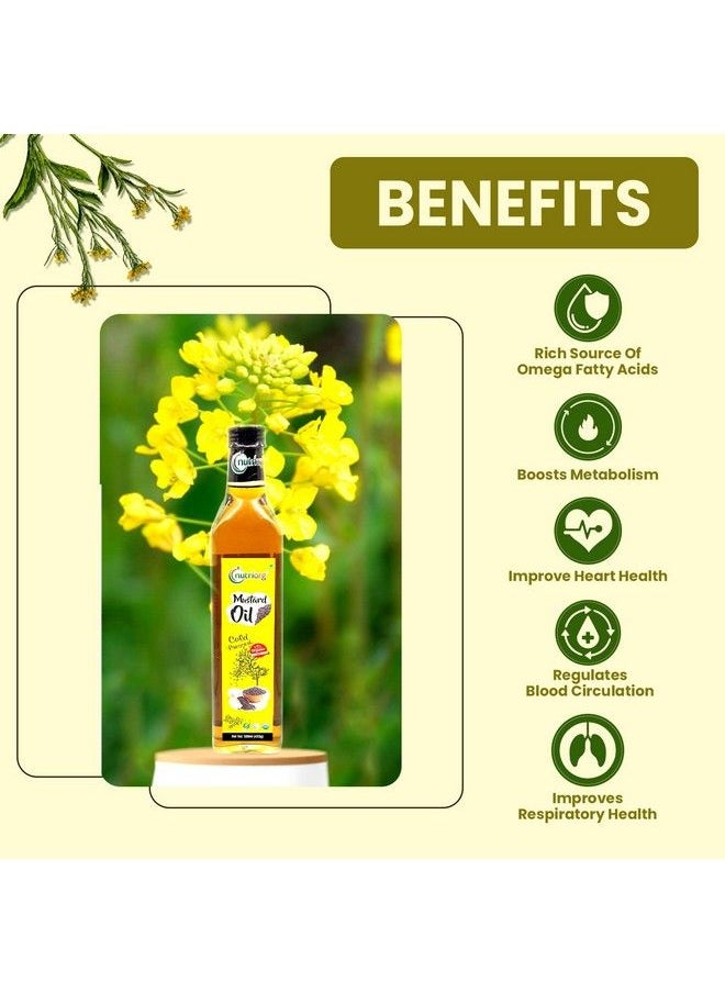nutriorg Cold Pressed Certified Organic Mustard Oil 1 L ( Pack Of 2* 500 Ml) ; Natural Filtration For Nutrients Retention ; Essential Cooking Purpose ; Unrefined ; Can Be Used Hair Or Skin  - Image 3