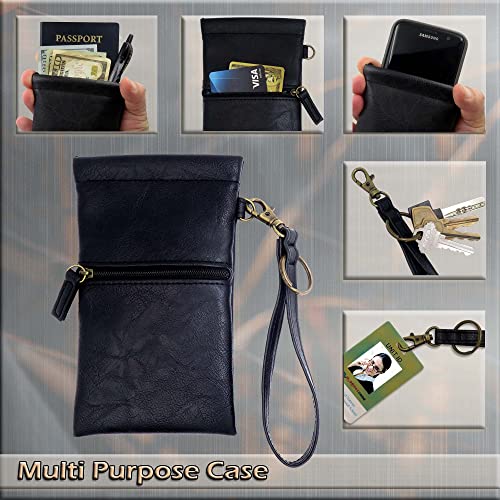MyEyeglassCase Women soft sunglasses case squeeze top | soft eyeglass case zippered pocket | Passport Holder Smart phone Case | Wristlet Pouch (CT8W Black) - Image 3