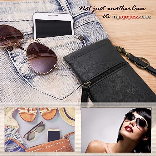 MyEyeglassCase Women soft sunglasses case squeeze top | soft eyeglass case zippered pocket | Passport Holder Smart phone Case | Wristlet Pouch (CT8W Black) - Image 2
