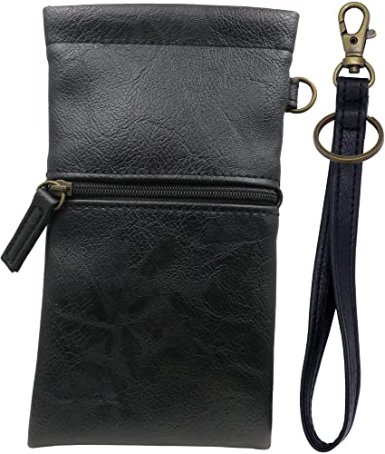 MyEyeglassCase Women soft sunglasses case squeeze top | soft eyeglass case zippered pocket | Passport Holder Smart phone Case | Wristlet Pouch (CT8W Black) - Image 1