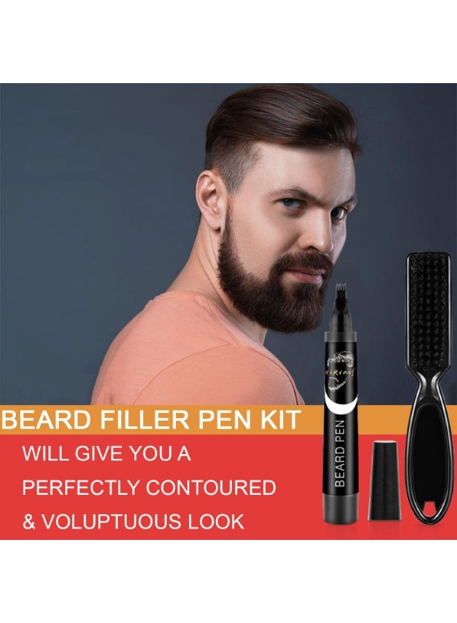 WiRinef Beard Pen, Beard Filler Pen, Sweat Proof Beards Pencil Gap Filler For Man, Lasting 24-hrs Natural Finish, Male Mustache Repair Waterproof Pencil Shaper, Barber Filling Marker with Brush - Black Color - Image 3
