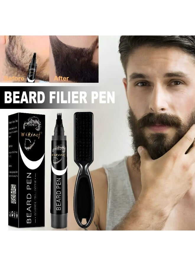 WiRinef Beard Pen, Beard Filler Pen, Sweat Proof Beards Pencil Gap Filler For Man, Lasting 24-hrs Natural Finish, Male Mustache Repair Waterproof Pencil Shaper, Barber Filling Marker with Brush - Black Color - Image 1