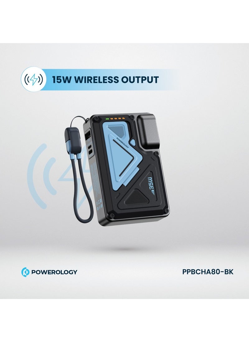 Powerology - 10000mAh MagSafe Power Bank PD 35W Fast Charging Wall Charger 10000 mAh with Built-in AC Plug & 15W Wireless Charging / USB-C to USB-C Wire / 4-Device Charging Powerbank / Lightning Input/Output / Simultaneous Charging - Black & Blue - Image 1