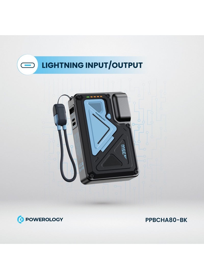 Powerology - 10000mAh MagSafe Power Bank PD 35W Fast Charging Wall Charger 10000 mAh with Built-in AC Plug & 15W Wireless Charging / USB-C to USB-C Wire / 4-Device Charging Powerbank / Lightning Input/Output / Simultaneous Charging - Black & Blue - Image 1