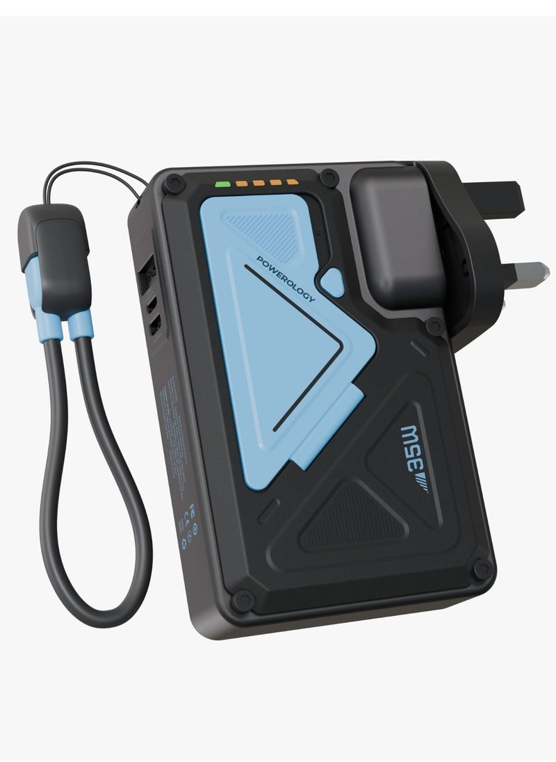 Powerology - 10000mAh MagSafe Power Bank PD 35W Fast Charging Wall Charger 10000 mAh with Built-in AC Plug & 15W Wireless Charging / USB-C to USB-C Wire / 4-Device Charging Powerbank / Lightning Input/Output / Simultaneous Charging - Black & Blue - Image 1